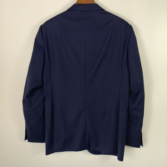 Armani Collezioni M Line Blazer Size 40R Navy Blue Classic Striped Lined Office - Picture 13 of 14